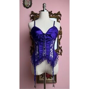Vintage Cinema Etoile Deadstock Purple Lace Corset Bustier Garter Straps Medium